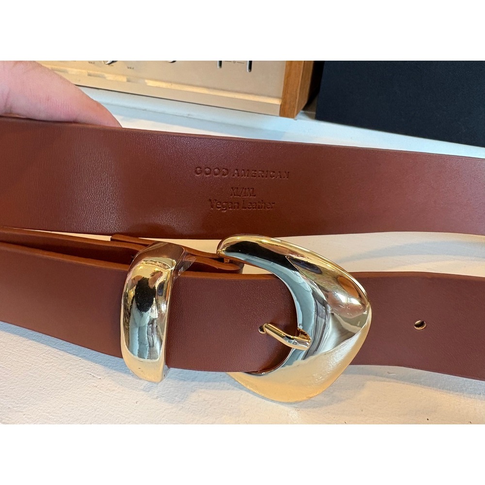 Good American Brown Leather Belt with Gold Buckle - Picture 7 of 8